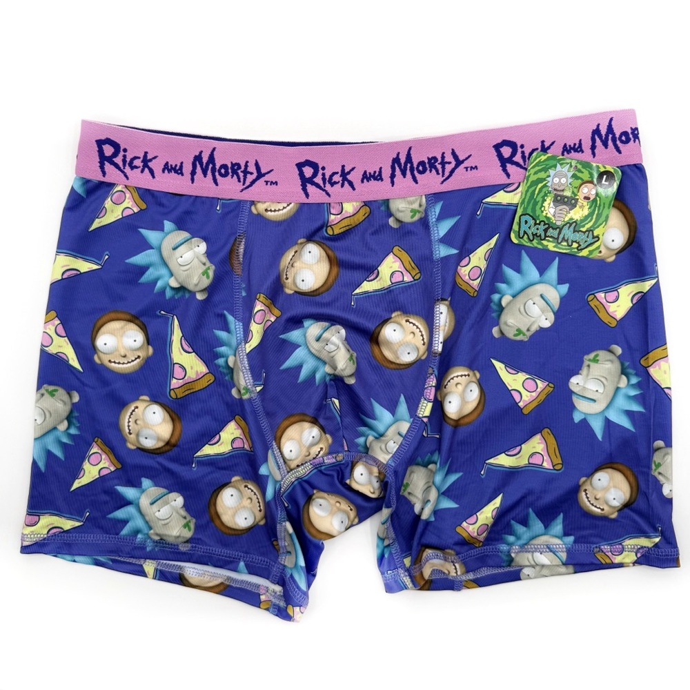 Rick and Morty Boxer Briefs Mens Large Underwear Purple Blue Pizza Funny Gift